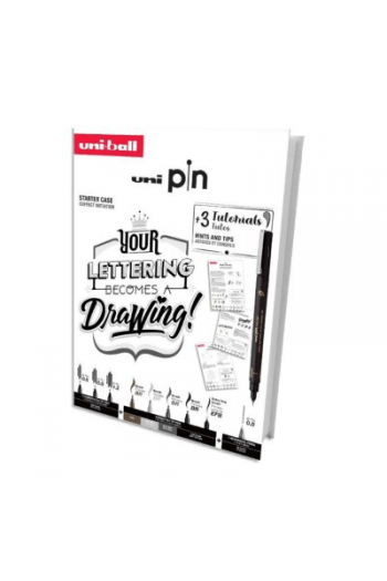 Uni Pin set markera (gift set 8kom) lettering s tutorijalom + tehnička olovka M5-228 (0,5) u kutiji - slika proizvoda