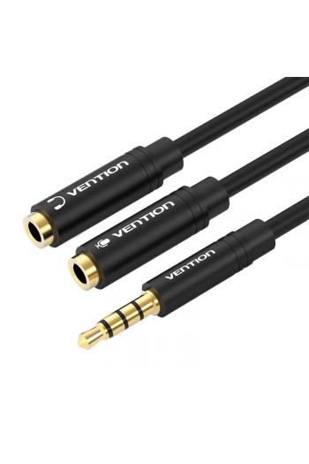 Audio Razdjelnik 3.5 Mm Muški Na 2*3.5 Mm Ženski Vention Bbvby 0.3 M Crni - slika proizvoda