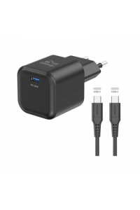 Swissten Punjač Za Ac220, Gan, 20W, 1Xusb-C, 3A, Crni + Usb-C Kabel - slika proizvoda
