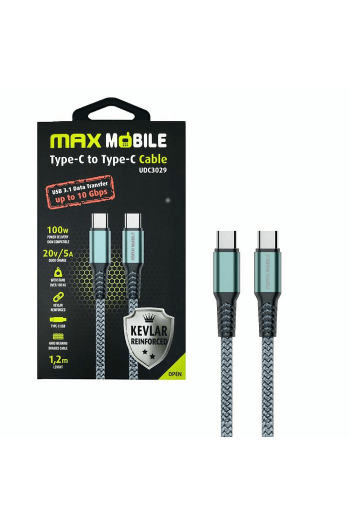 Maxmobile data kabel type C-Type C UDC3029 Kevlar Gray 3.1Gen.100W 5A 1.2m - slika proizvoda