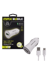 Maxmobile Auto Adapter USB SC-106 QC 3.0, 18W Quick Charge 3A+Type C bijeli - slika proizvoda
