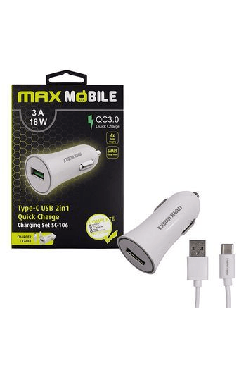 Maxmobile Auto Adapter USB SC-106 QC 3.0, 18W Quick Charge 3A+Type C bijeli - slika proizvoda