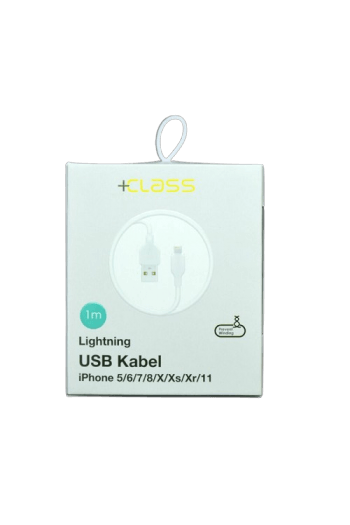 USB kabel + Class za Apple iphone 5/6/7/8/X/XS/XR/11 HQ 1m bijeli - slika proizvoda