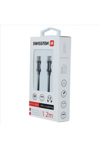 Swissten Kabel Usb-C/Lightning, Platneni, 1.2M, Crni - slika proizvoda