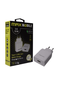MAXMOBILE KUĆNI PUNJAČ SET 2U1 QC 3.0 QUICK CHARGE USB+ TYPE C, 3A,15W  bijeli - slika proizvoda