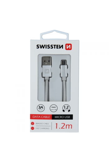 Swissten Kabel Usb/Microusb, Platneni, 3A, 1.2M, Srebrni - slika proizvoda