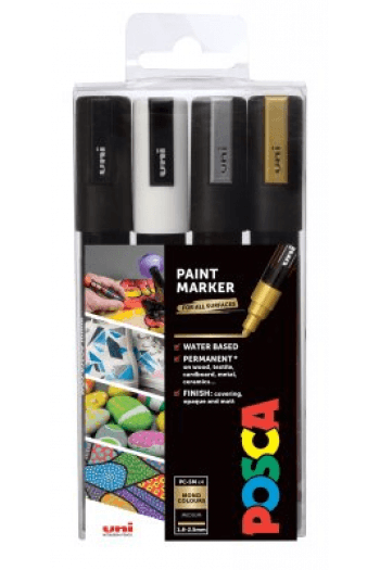 Uni pak marker Posca pc-5m crni,bijeli,zlatni, srebrni 4/1 - slika proizvoda
