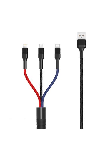 XO - Univerzalni 3u1 USB kabel 3.0A (1.2m) NB54- multicolor - slika proizvoda