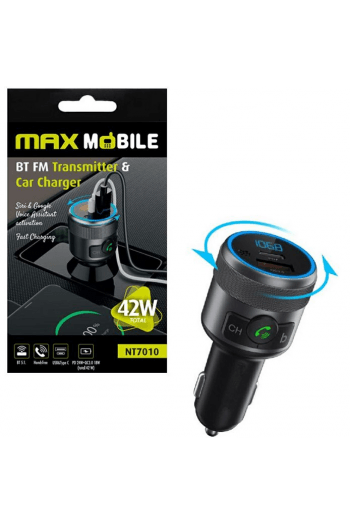 Maxmobile FM transmitter i Auto punjač NT7010, total 42W Type C/USB - slika proizvoda