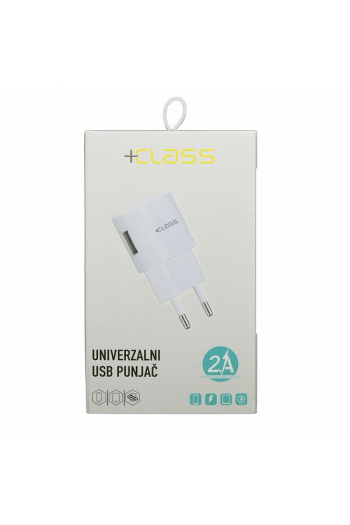 Kućni punjač + Class USB 2.1A + USB kabel mikro bijeli - slika proizvoda