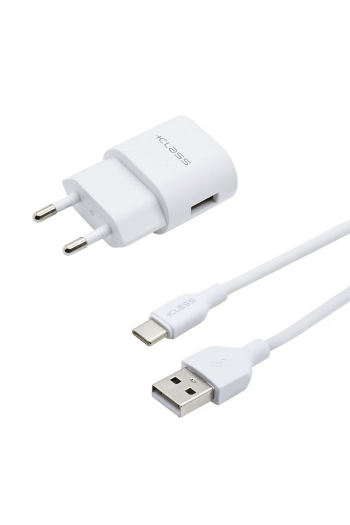 Kućni punjač + Class USB 2.1A + USB kabel tip C bijeli - slika proizvoda