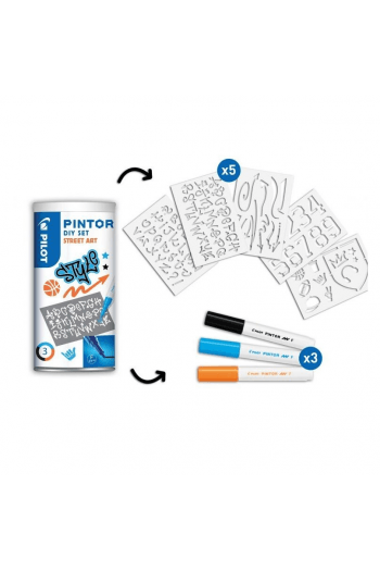 Set 3 markera i šablone DIY KIT Street Art Pintor Pilot Blister - slika proizvoda