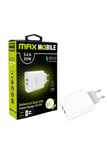 Maxmobile kućni adapter QC 3.0 Quick Charge  dual USBTR-255 5.4A 30W - slika proizvoda