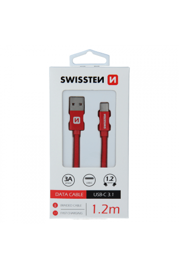 Swissten Kabel Usb/Usb-C, Platneni, 3A, 1.2M, Crveni - slika proizvoda