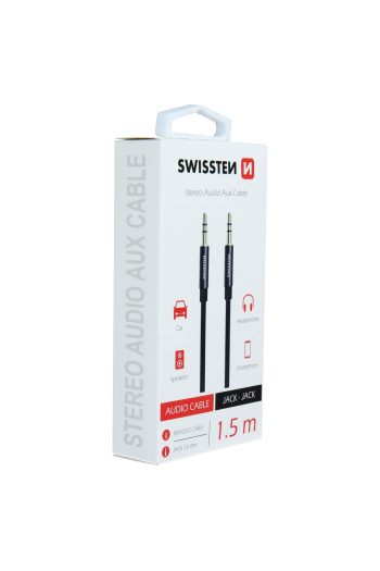 Swissten Kabel Audio Aux, Stereo, Platneni, 3.5Mm-3.5Mm, 1.5M, Crni - slika proizvoda