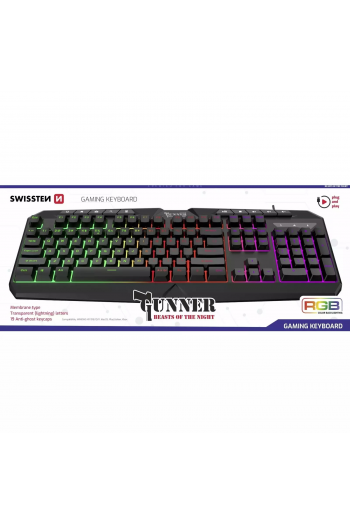 Swissten tipkovnica Gaming Gunner, osvjetljenje RGB, IPX4, Silent, anti-ghost - slika proizvoda