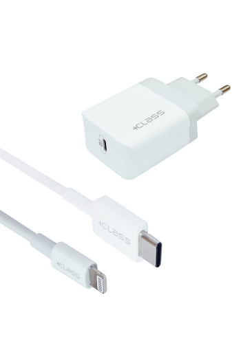 Kućni punjač + Class za Apple iphone USB-C PD 20W brzi + tip C na lightning bijeli - slika proizvoda