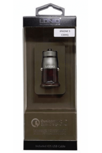 Auto punjač 2 u 1 LDNIO C304Q 1*USB (3.6 V-6.5 V, 3.0 A) IOS (IPHONE 5) - slika proizvoda