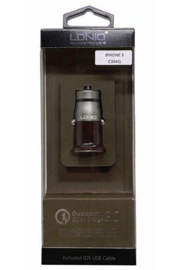 Auto punjač 2 u 1 LDNIO C304Q 1*USB (3.6 V-6.5 V, 3.0 A) IOS (IPHONE 5) - slika proizvoda