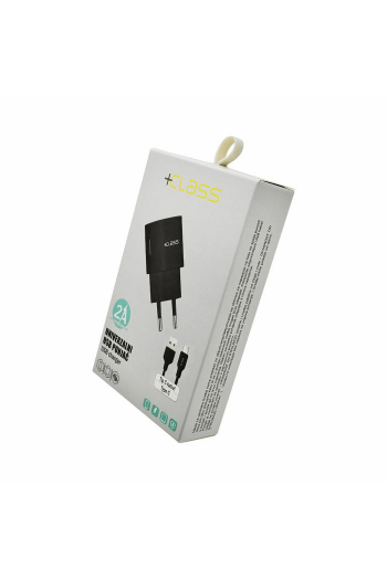 Kućni punjač + Class USB 2.1A + USB kabel tip C crni - slika proizvoda