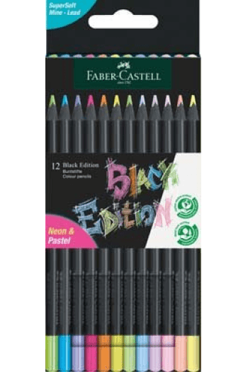Boje drvene 12boja trokutaste Black Edition neon+pastel Faber Castell 116410 blister - slika proizvoda