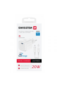 Swissten Punjač Za Ac220, Gan, 20W, 1Xusb-C, 3A, Bijeli + Lightning Kabel
