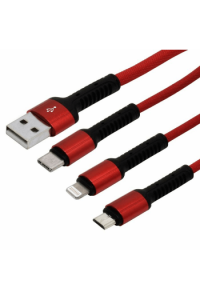 Usb kabel LDNIO LC93 3 u 1 1.2 m 3.4A USB na mikro + tip C + Lightning crveni