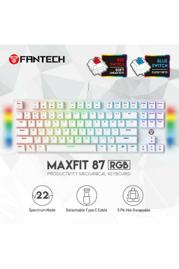 Tipkovnica gaming žična mehanička Fantech Max Fit 87 MK856 RGB Space edition bijela - slika proizvoda