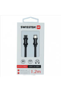 Swissten Kabel Usb-C/Usb-C, Platneni, 3A, 1.2M, Crni - slika proizvoda