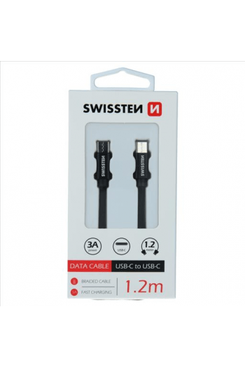 Swissten Kabel Usb-C/Usb-C, Platneni, 3A, 1.2M, Crni - slika proizvoda