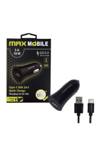 Maxmobile Auto Adapter USB SC-106 QC 3.0, 18W Quick Charge 3A+Type C crni - slika proizvoda