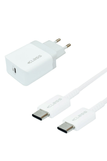 Kućni punjač + Class USB-C PD 20W brzi + kabel tip C na tip C bijeli - slika proizvoda