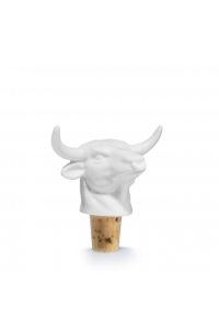 Winediver, Bull Power, bottle sealer white bull, 8x7,5x5,5 cm porcelain, cork