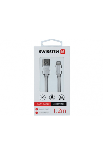 Swissten Kabel Usb/Lightning, Platneni, 3A, 1.2M, Srebrni - slika proizvoda