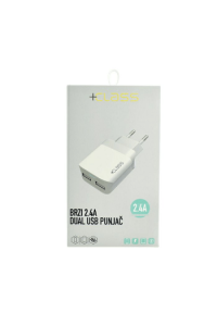 Kućni punjač + Class 2XUSB MAX 2.4+ USB kabel tip C bijeli