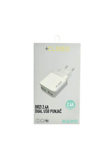 Kućni punjač + Class 2XUSB MAX 2.4+ USB kabel tip C bijeli - slika proizvoda