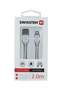 Swissten Kabel Usb/Lightning, Platneni, 3A, 2M, Srebrni - slika proizvoda