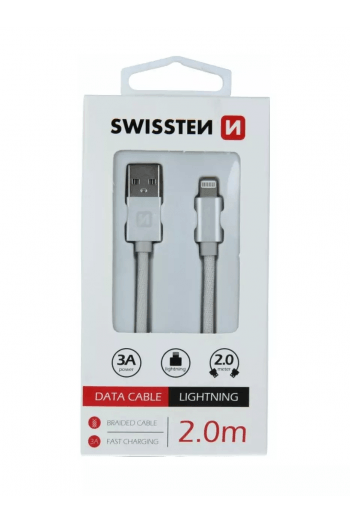 Swissten Kabel Usb/Lightning, Platneni, 3A, 2M, Srebrni - slika proizvoda