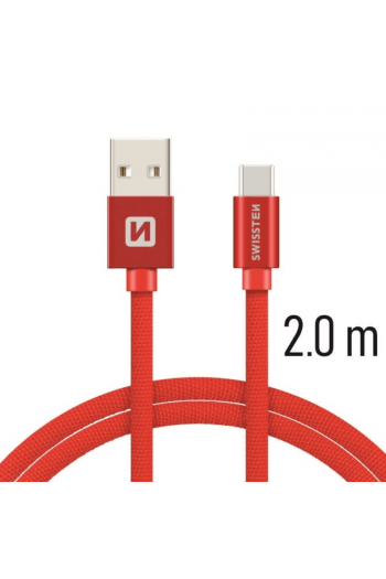 Swissten Kabel Usb/Usb-C, Platneni, 3A, 2M, Crveni - slika proizvoda