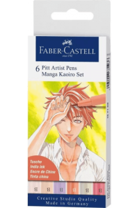 Flomaster Pitt artist 6 boja Manga Kaoiro Faber Castell 167168 blister, brush pen B - slika proizvoda
