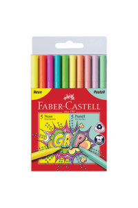 Flomaster školski 10boja Grip neon+pastel Faber Castell 155312 blister - slika proizvoda
