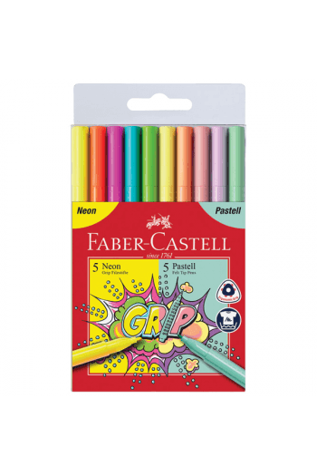 Flomaster školski 10boja Grip neon+pastel Faber Castell 155312 blister - slika proizvoda