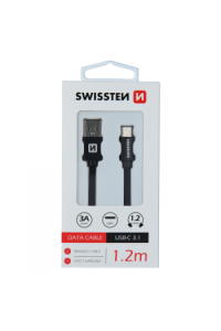 Swissten Kabel Usb/Usb-C, Platneni, 3A, 1.2M, Crni