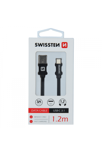 Swissten Kabel Usb/Usb-C, Platneni, 3A, 1.2M, Crni - slika proizvoda