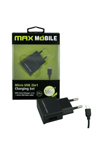 MAXMOBILE KUĆNI PUNJAČ SET 2U1 USB+ MICRO DATA KABEL 2.4A - slika proizvoda