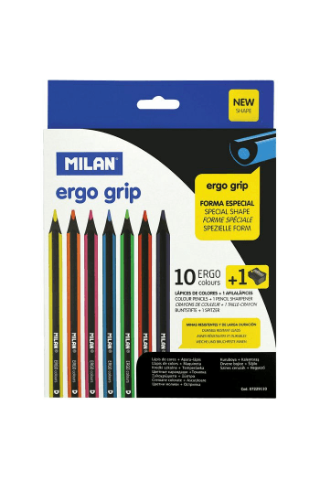 Boje drvene 1 10 duge trokutaste+ šiljilo MILAN ERGO GRIP bls P12 48 - slika proizvoda
