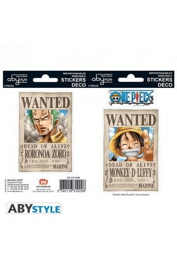 ONE PIECE - Stickers - 16x11cm/ 2 sheets - Wanted Luffy/ Zoro X5 - slika proizvoda