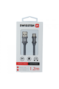 Swissten Kabel Usb/Lightning, Platneni, 3A, 1.2M, Sivi - slika proizvoda