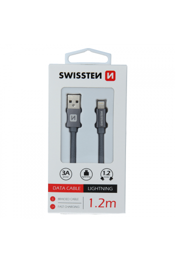 Swissten Kabel Usb/Lightning, Platneni, 3A, 1.2M, Sivi - slika proizvoda