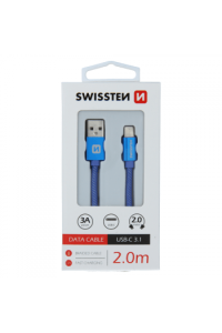 Swissten Kabel Usb/Usb-C, Platneni, 3A, 2M, Plavi